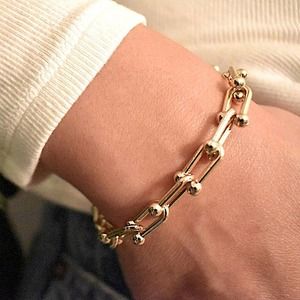 Gold U Link Horseshoe Paperclip Chain Unisex Bracelet